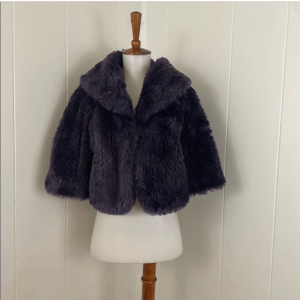 Vintage Purple Faux Fur Crop Jacket Women’s S 90s Glam 3/4 Sleeve‎ Retro - Picture 7 of 7